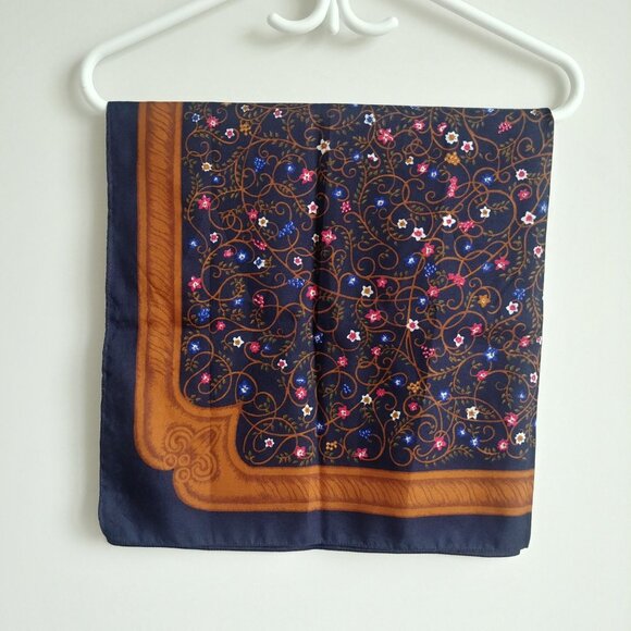 Dark navy blue unicorn floral approx square scarf - Picture 5 of 11